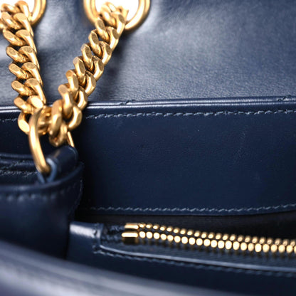 Saint Laurent Calfskin Y Quilted Monogram Medium Loulou Chain Satchel Deep Marine 10 of 15
