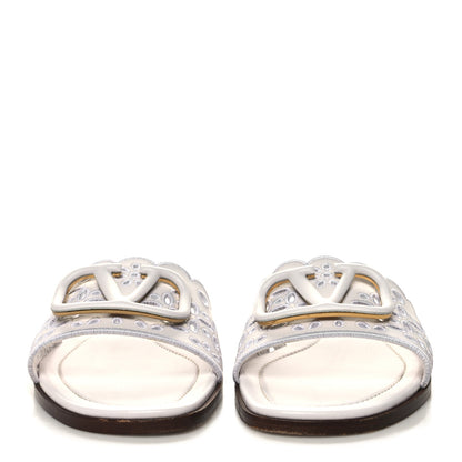 Valentino Garavani Calfskin Vlogo Lasercut Slide Sandals 38 Optic White 2 of 6