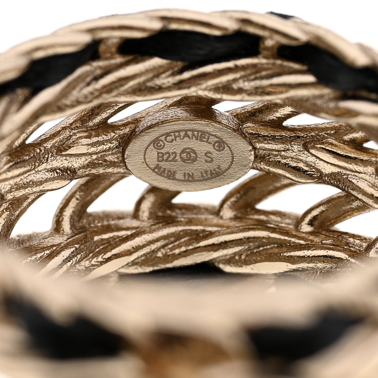 Chanel Metal Crystal Lambskin CC Ring 54 Gold Black 4 of 5