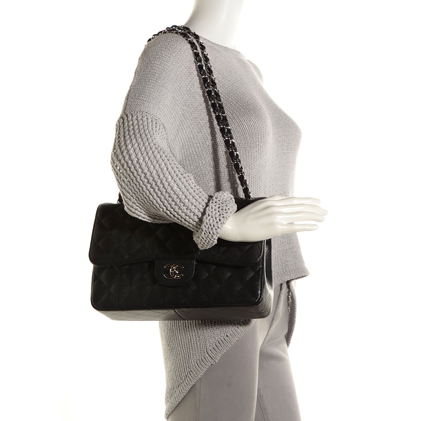 Caviar Quilted Jumbo Double Flap Black