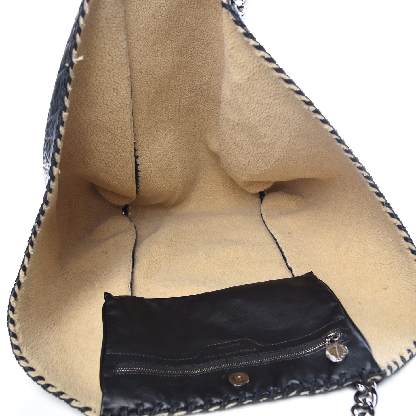 Shaggy Deer Shearling Chain Falabella Tote Black