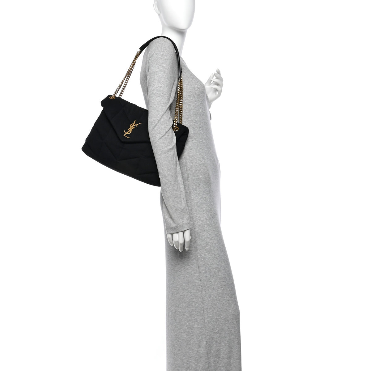 Saint Laurent Wool Jersey Quilted Medium Loulou Puffer Monogram Chain Black 2 of 10