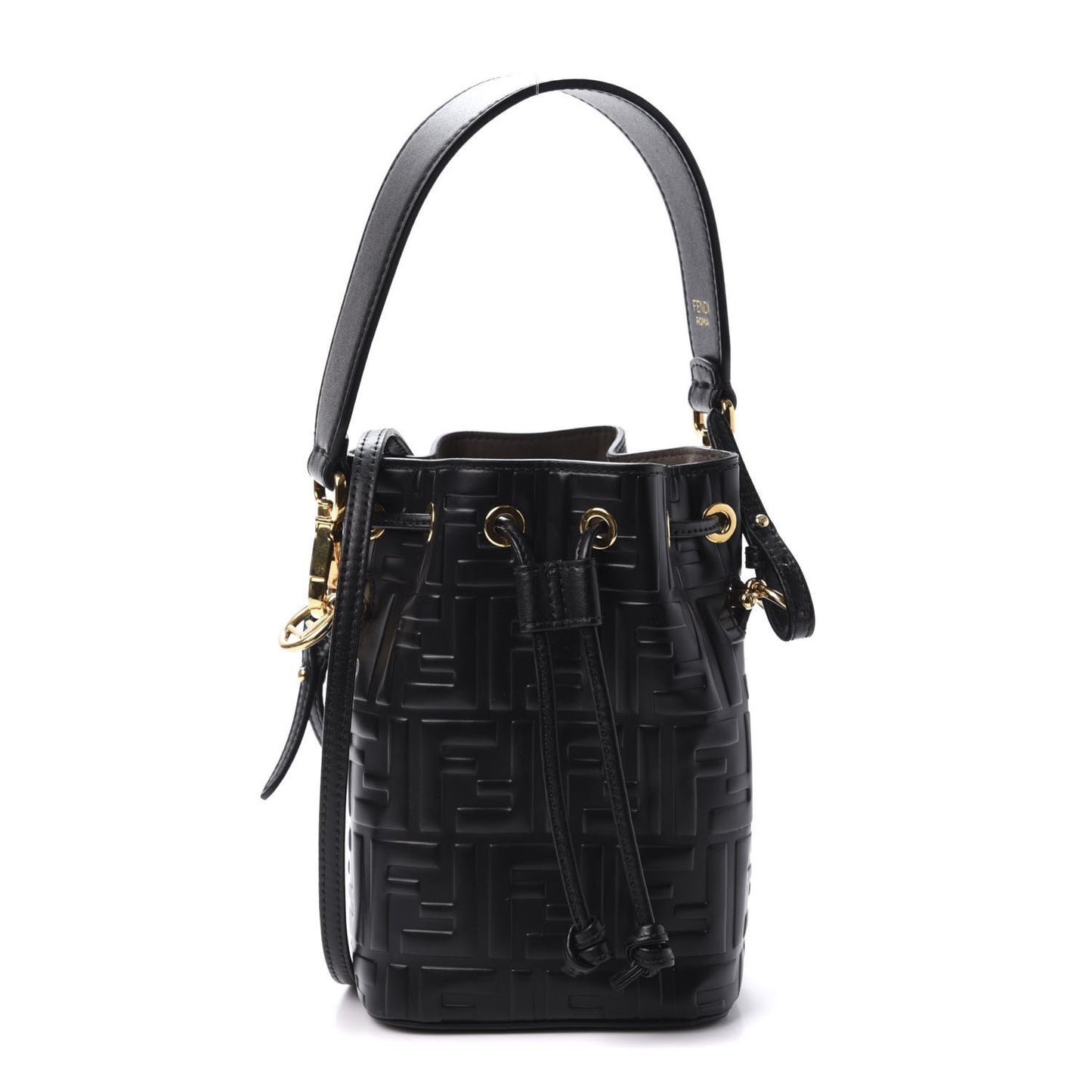 Vitello Liberty F is Fendi FF 1974 Embossed Mini Mon Tresor Bucket Bag Black