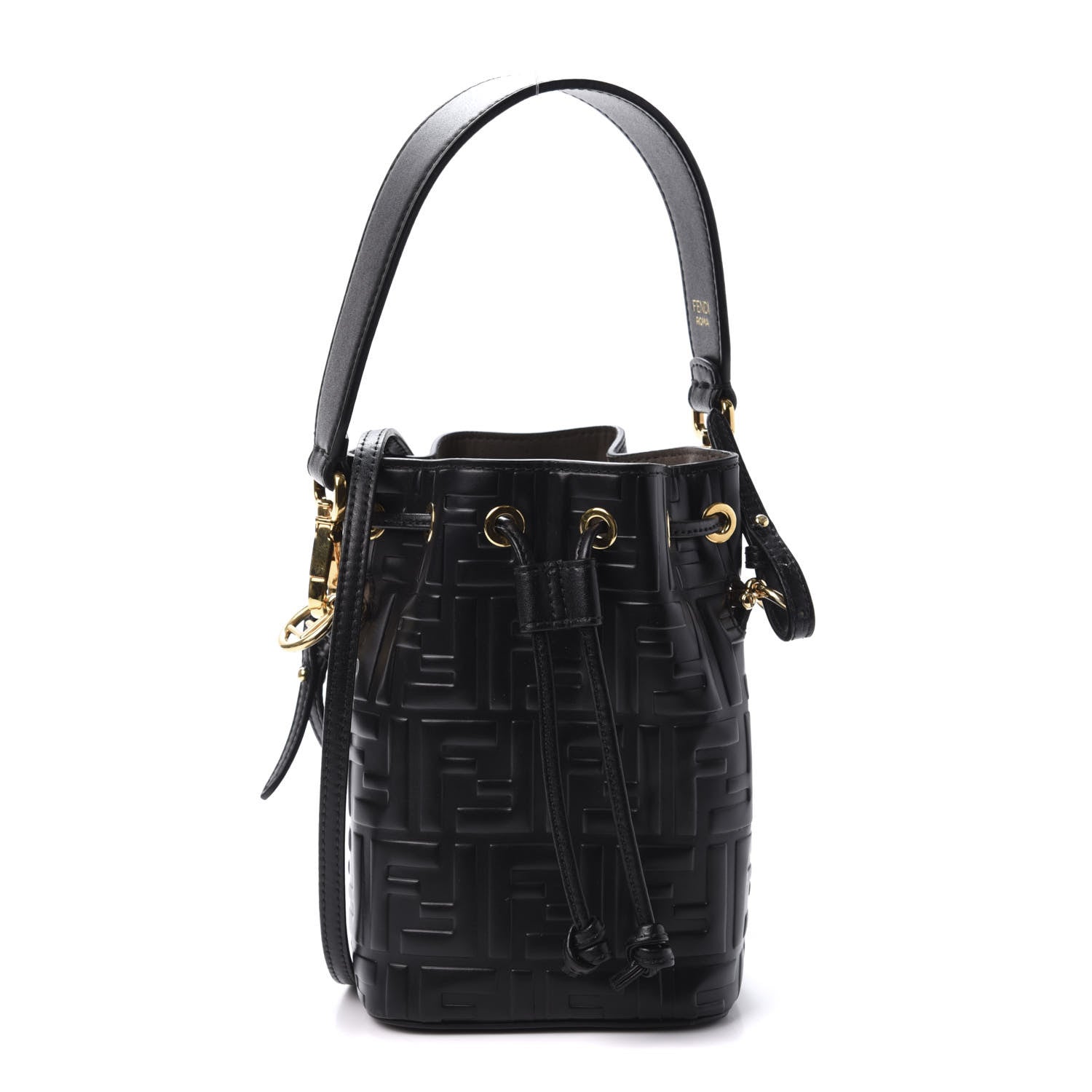 Fendi Vitello Liberty F is Fendi FF 1974 Embossed Mini Mon Tresor Bucket Bag Black 1 of 9