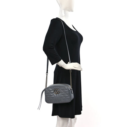 Gucci Calfskin Matelasse Aria Small GG Marmont Chain Shoulder Bag Deep Grey 3 of 11