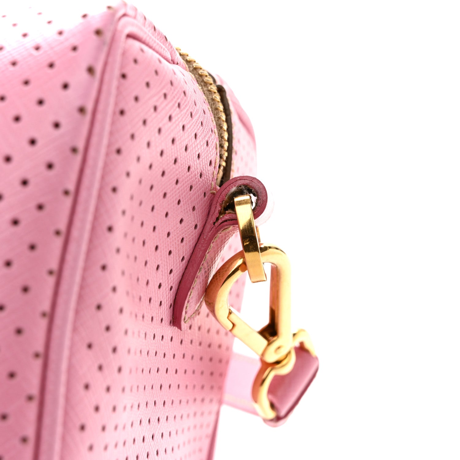 Prada Saffiano Perforated Striped Shoulder Bag Pink Yellow Black 15 of 15