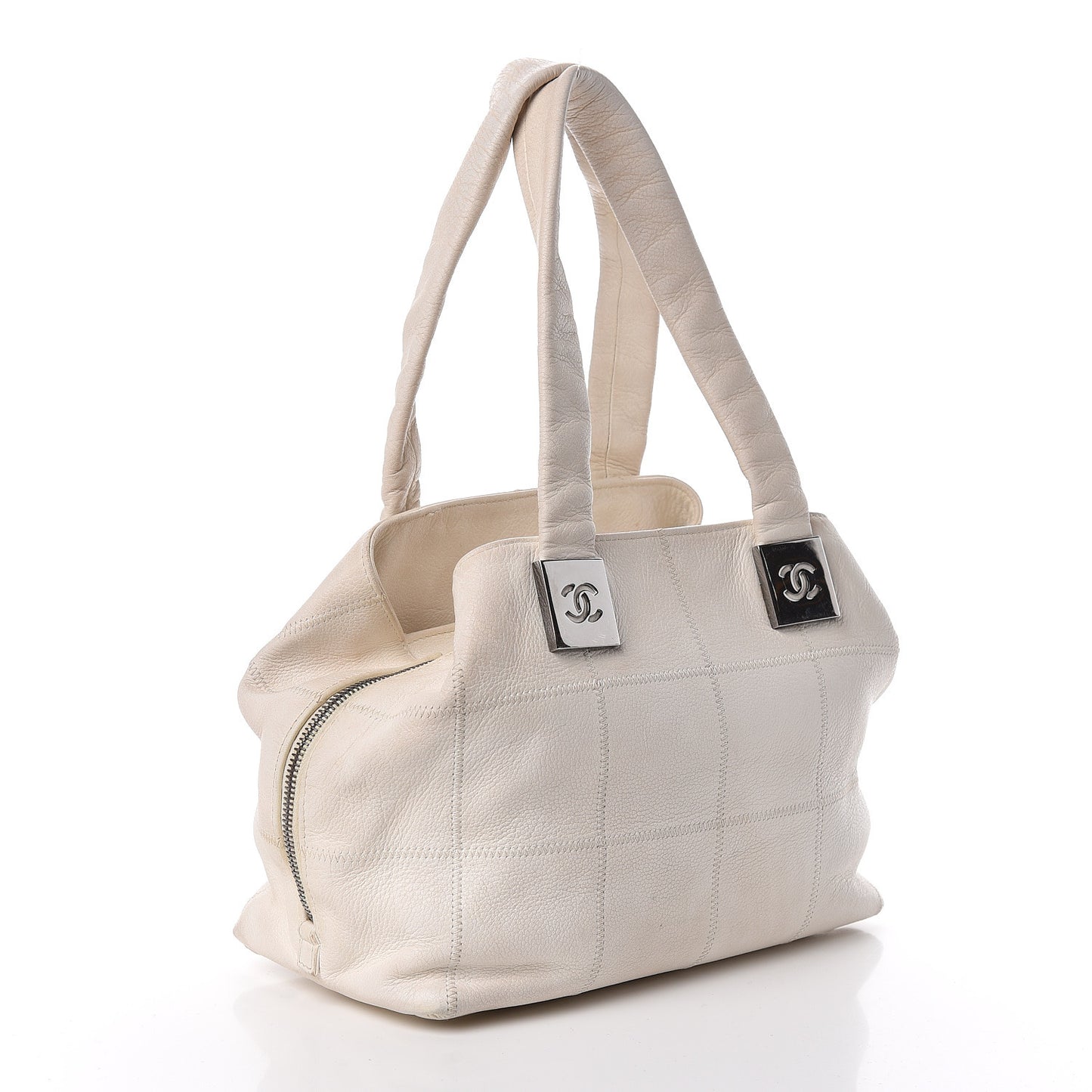 Caviar Square Stitched Large Tote White