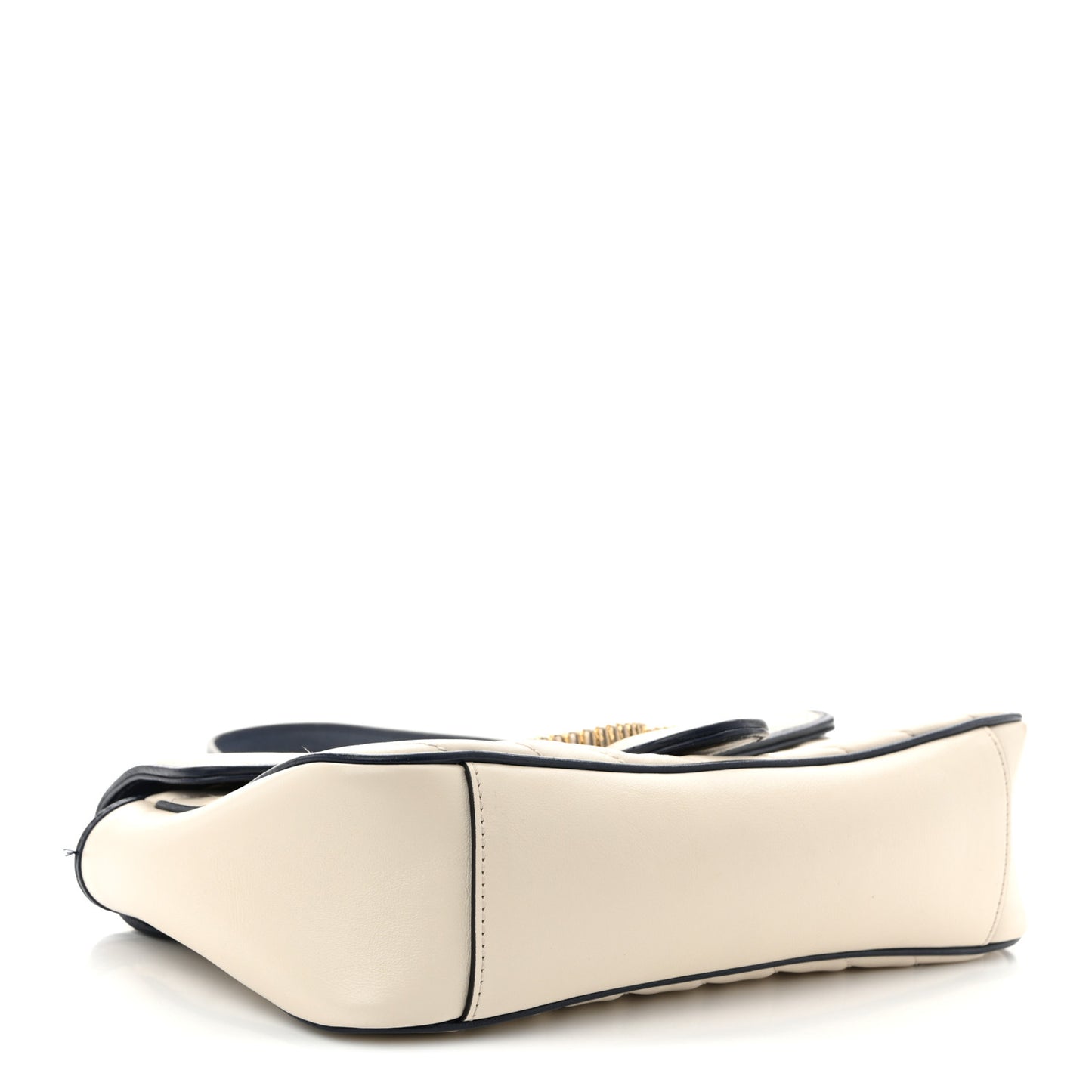 Vintage Effect Calfskin Matelasse Diagonal Small Torchon GG Marmont Shoulder Bag Mystic White Blue Agata