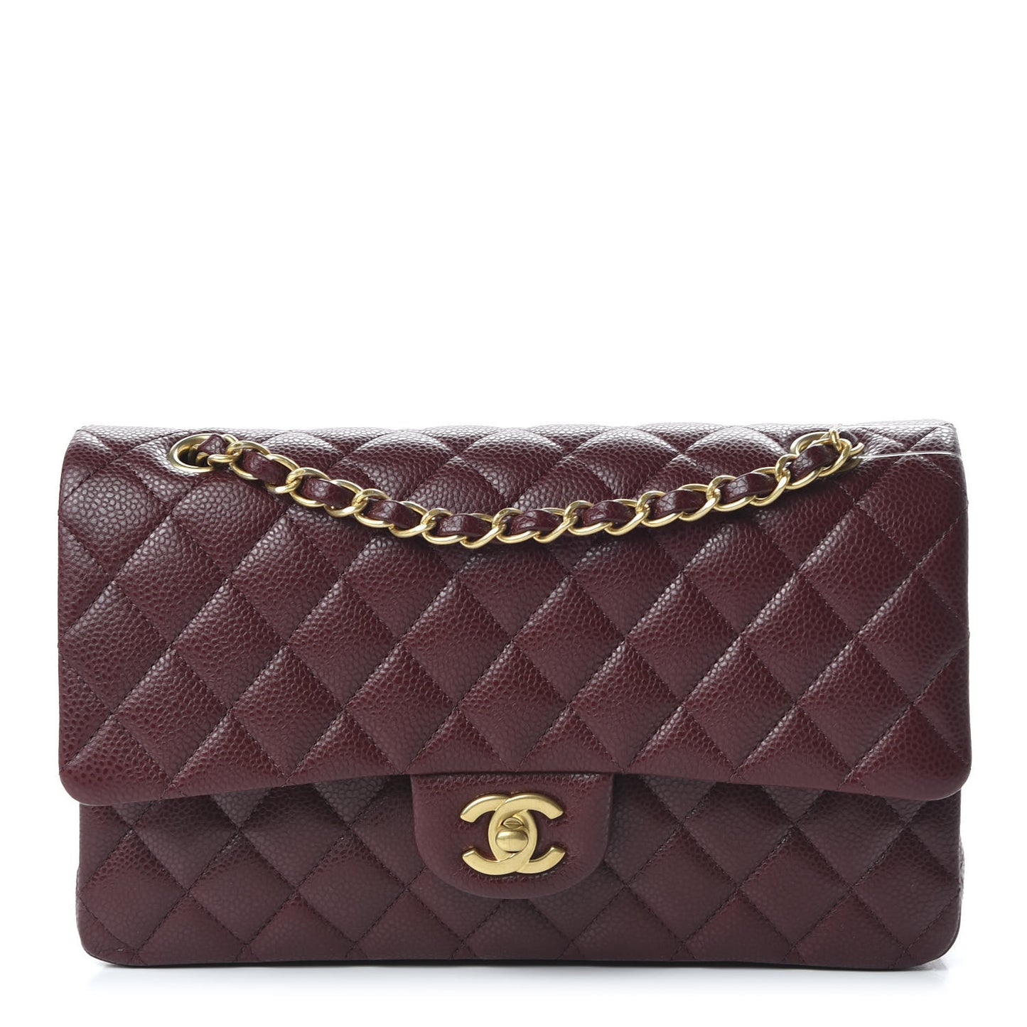 Caviar Quilted Medium Double Flap Burgundy