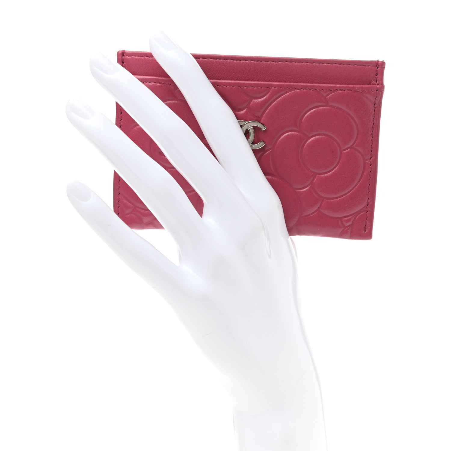 Chanel Lambskin Camellia Embossed Card Holder Fuchsia 2 of 9