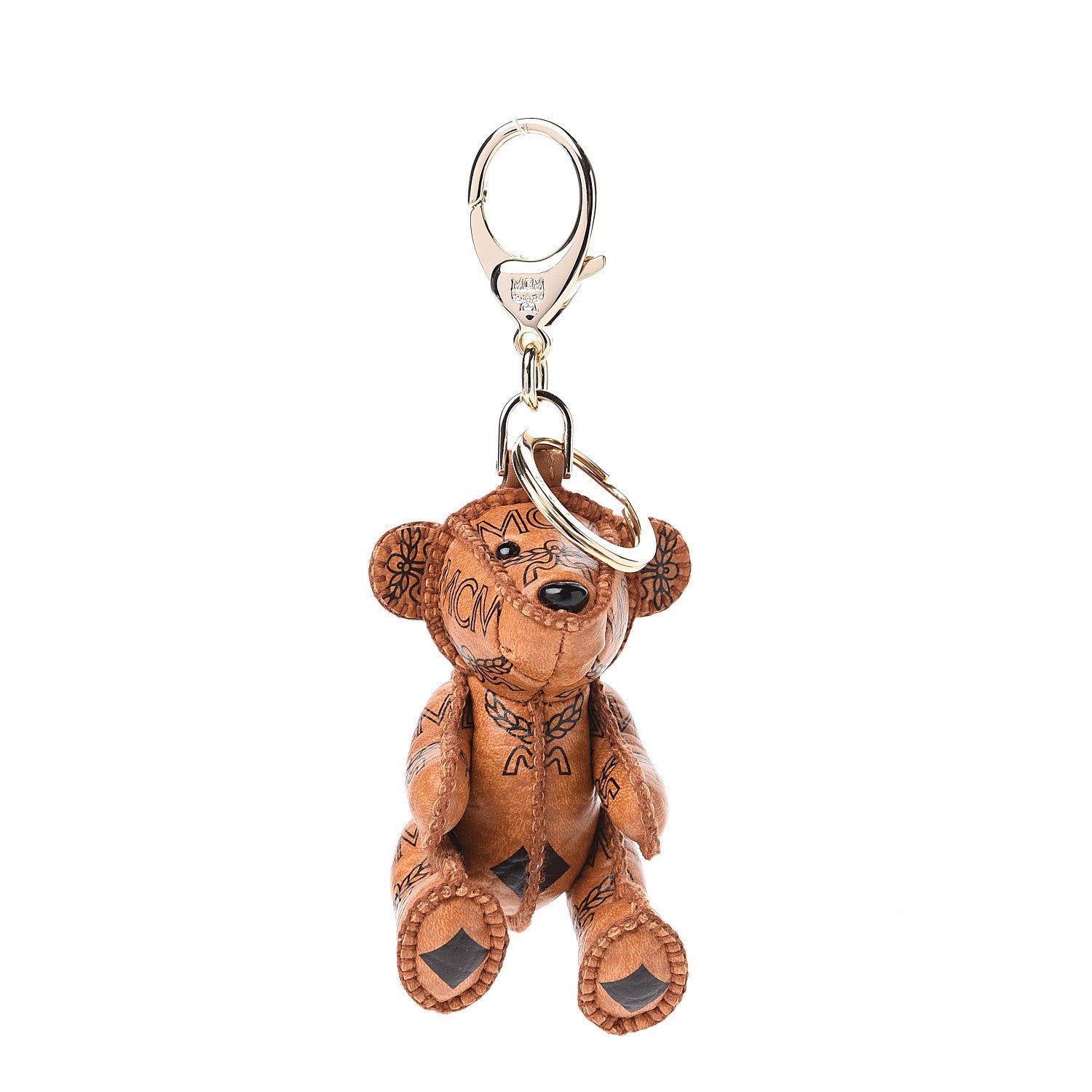 MCM Visetos Bear Key Ring Bag Charm Cognac 1 of 3