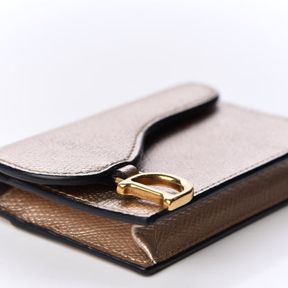 Christian Dior Metallic Grained Calfskin Saddle Card Holder Gold 5 of 8