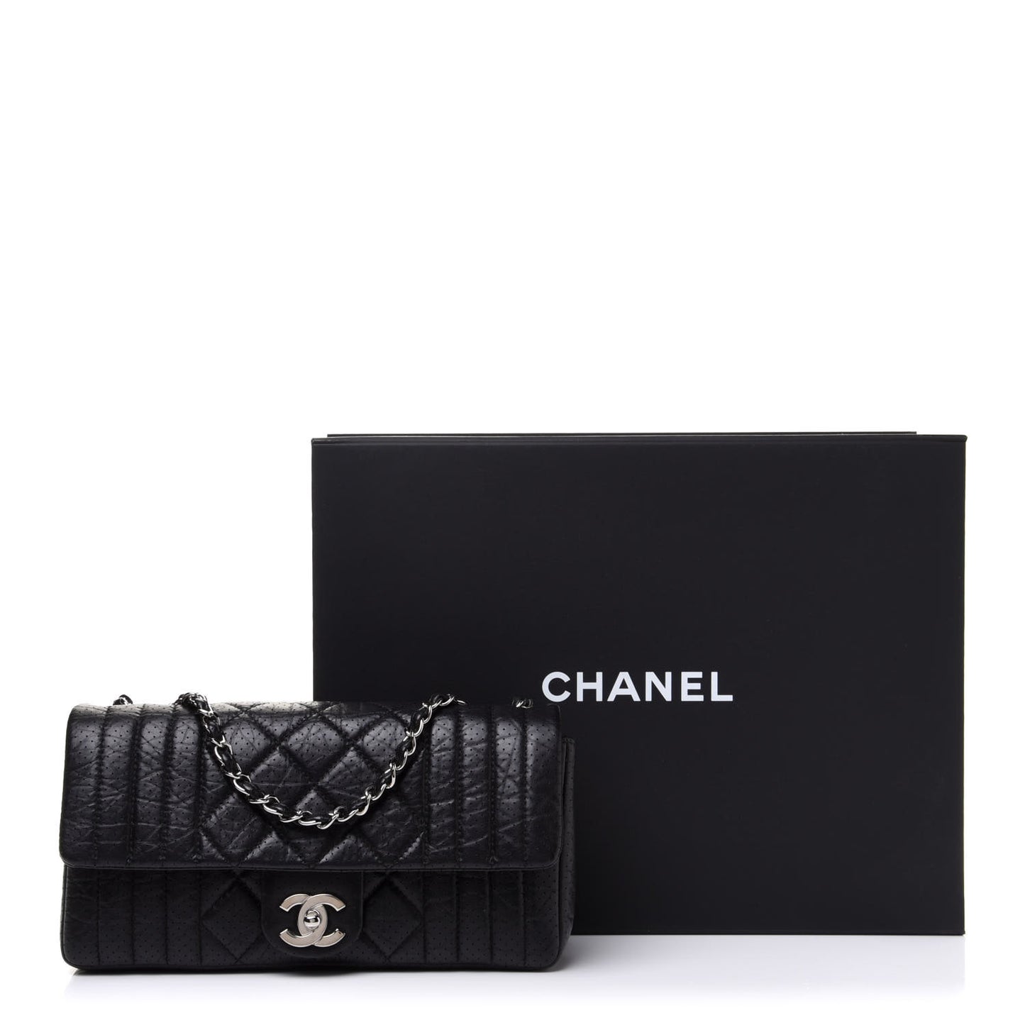 Aged Calfskin Perforated Flap Black