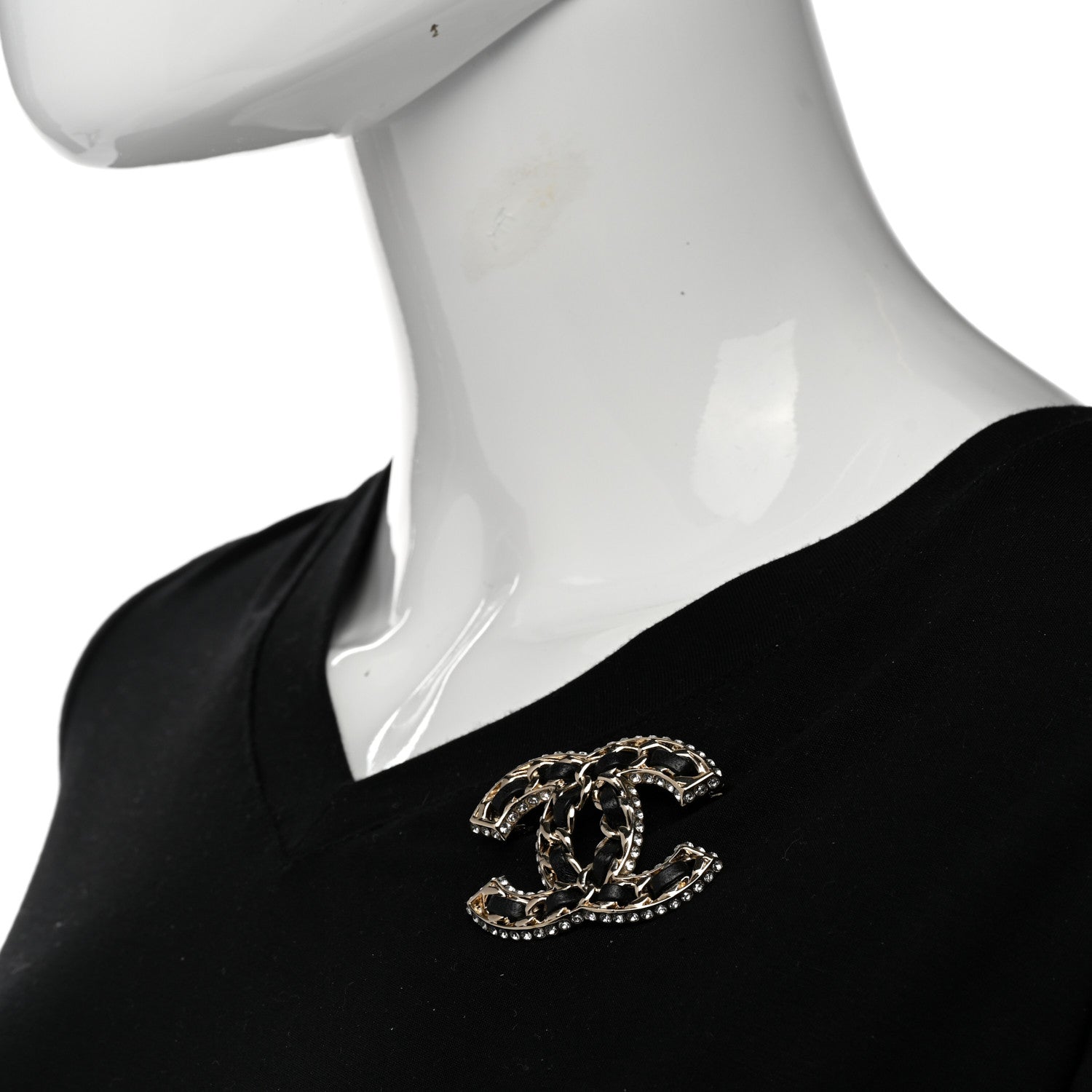 Chanel Lambskin Crystal CC Chain Brooch Black Gold 2 of 4