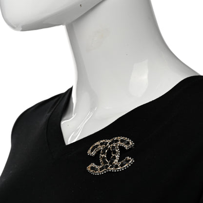 Chanel Lambskin Crystal CC Chain Brooch Black Gold 2 of 4