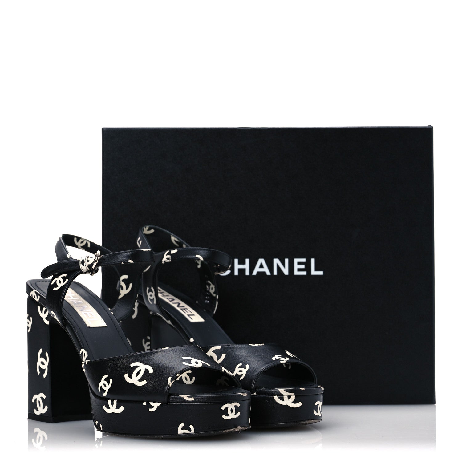 Chanel Printed Lambskin Coco Beach Platform Sandals 39 Black White 13 of 13