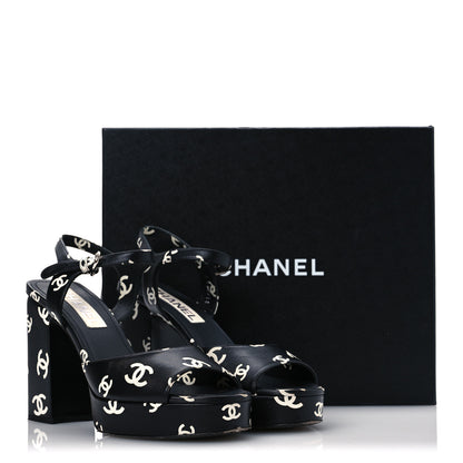 Chanel Printed Lambskin Coco Beach Platform Sandals 39 Black White 13 of 13