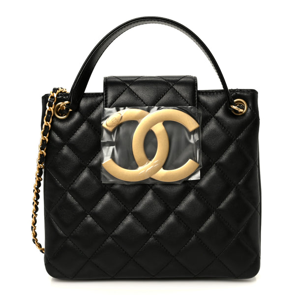 Chanel Lambskin Quilted Giant CC Shoulder Bag Black Black 1880477