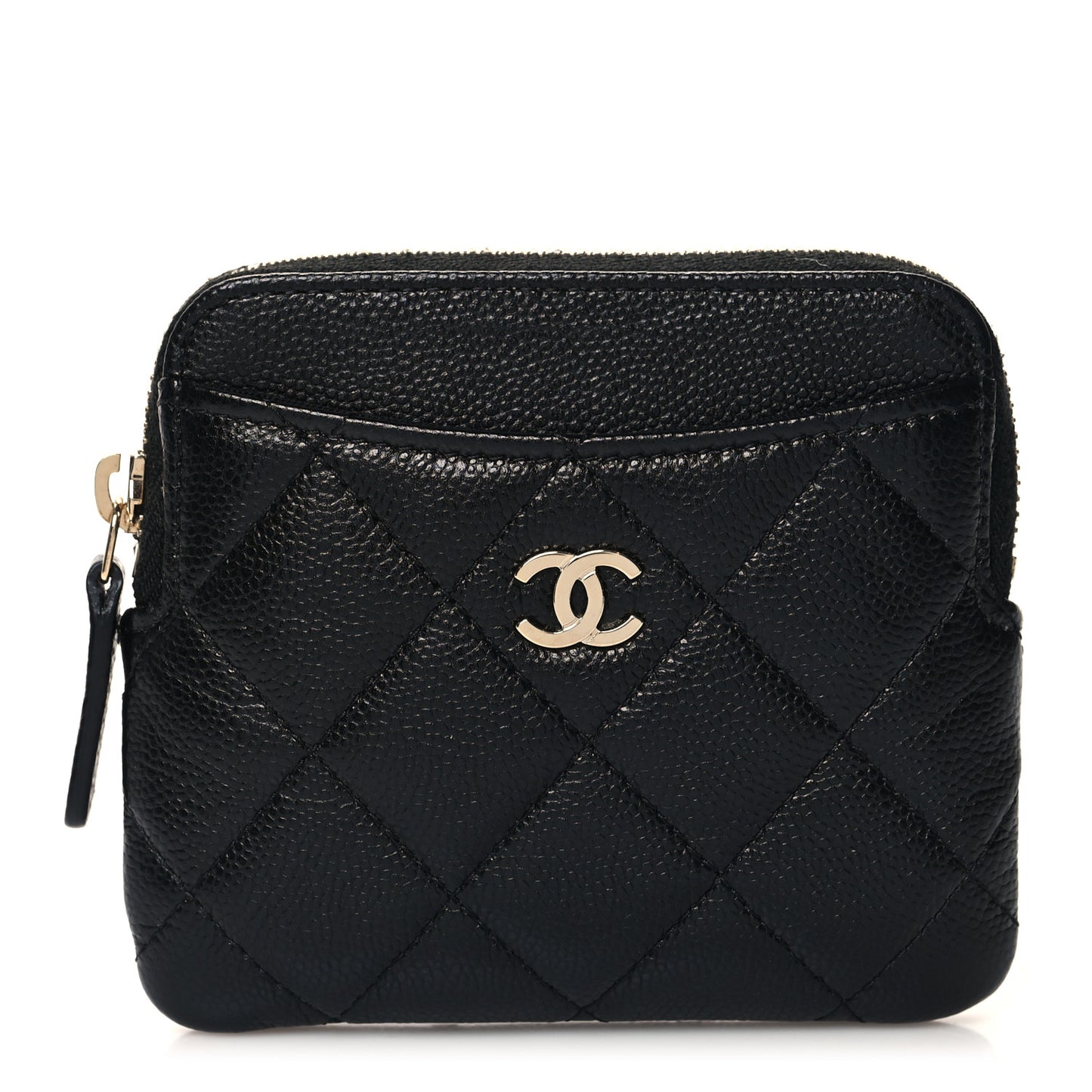 Caviar Quilted Zip Card Holder Wallet Black