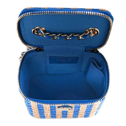 Chanel Raffia Jute Striped Mini Vanity Case With Chain Blue Beige 5 of 11