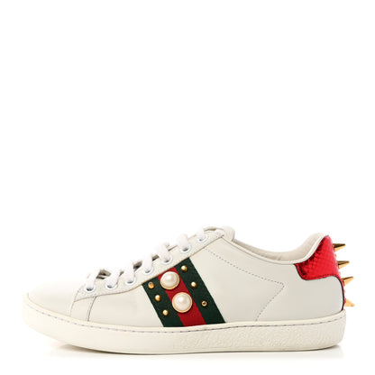 Gucci Calfskin Web Pearl Studded Womens Ace Sneakers 35 White 1 of 15