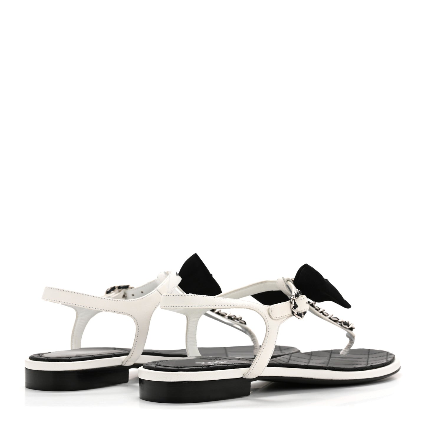 Lambskin Crystal Chain CC Logo Thong Sandals 38 White