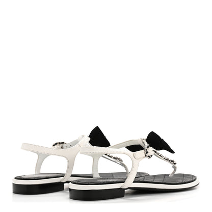 Chanel Lambskin Crystal Chain CC Logo Thong Sandals 38 White 5 of 10