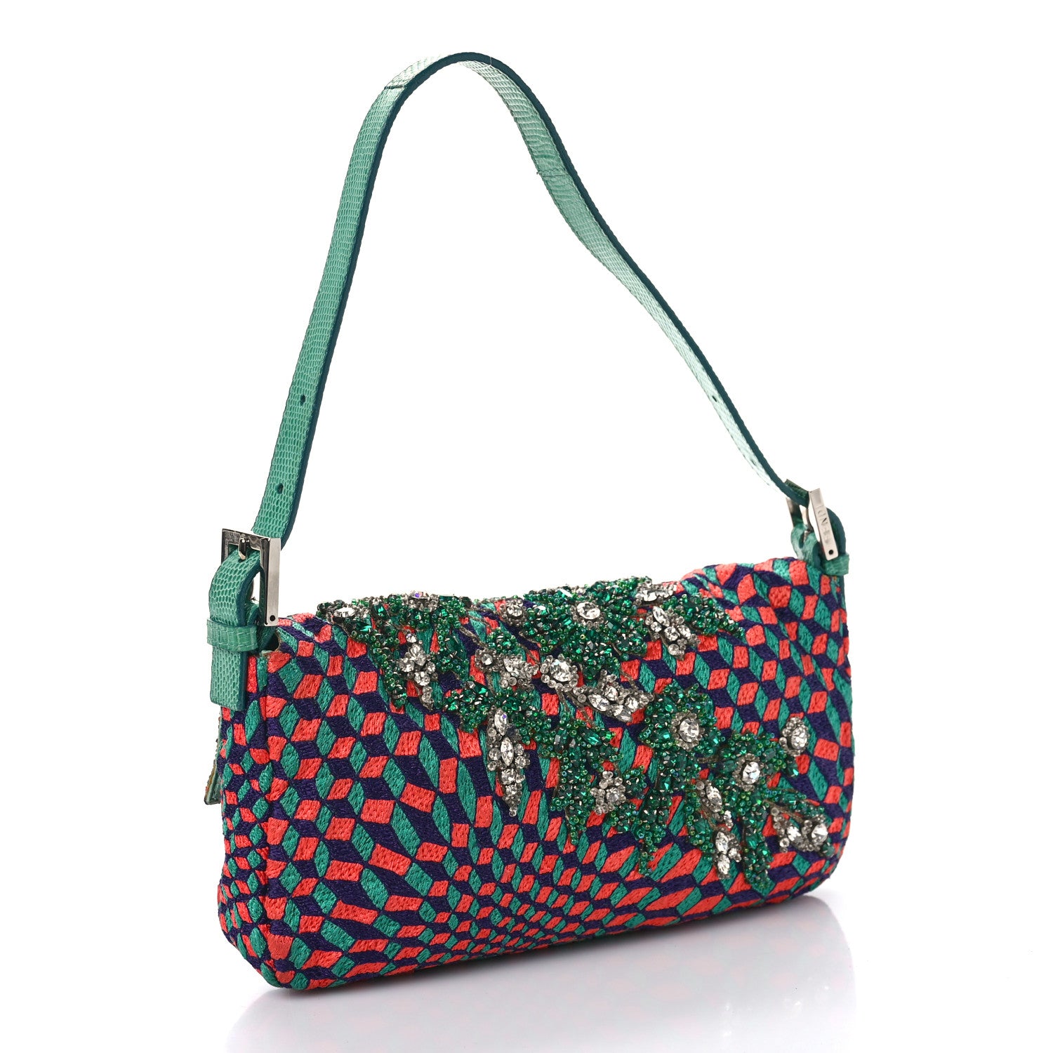 Fendi Canvas Lizard Beaded Baguette Multicolor 3 of 12