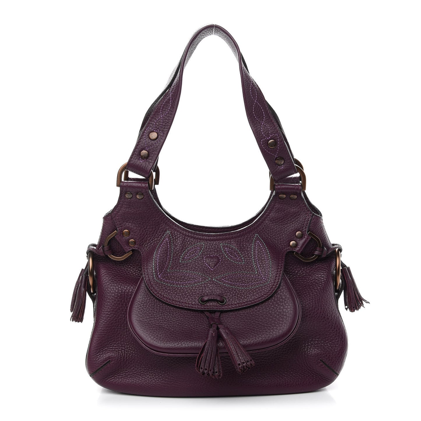 Grained Calfskin Shoulder Bag Eggplant