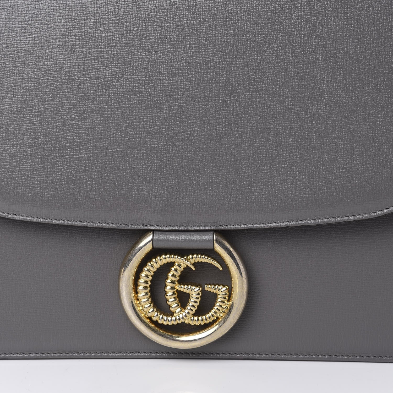 Gucci Textured Calfskin Silk Scarf Medium Torchon GG Ring Shoulder Bag Grey 12 of 12