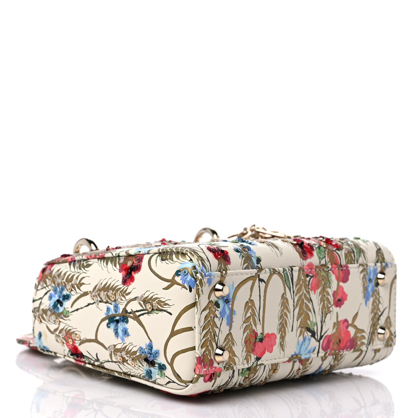 Calfskin Hibiscus Printed Embroidered Mini Lady Dior Beige Multicolor