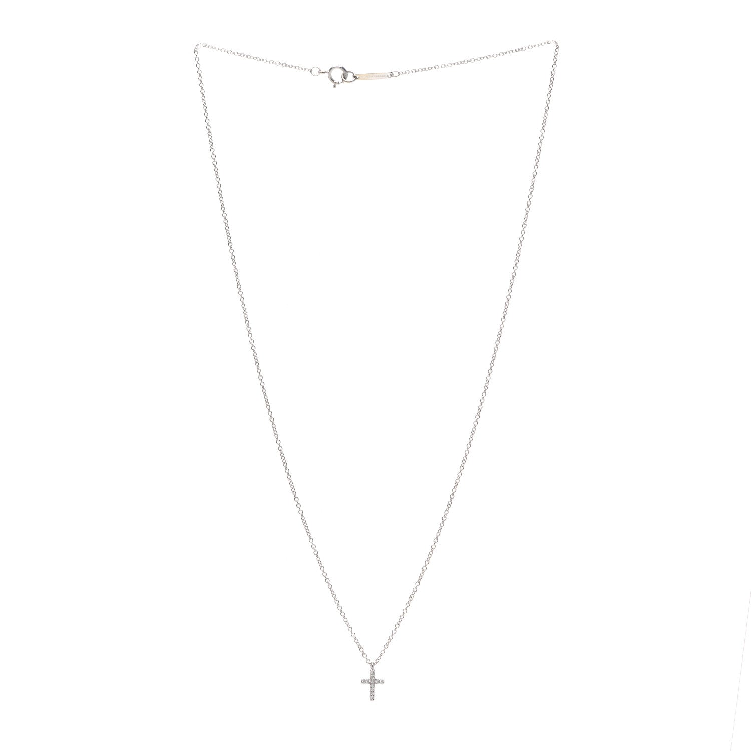 Tiffany 18K White Gold Diamond Mini Cross Pendant Necklace 3 of 4