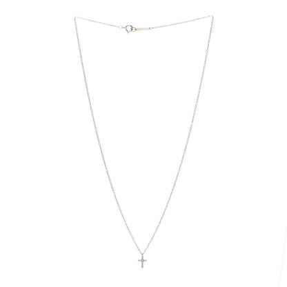 Tiffany 18K White Gold Diamond Mini Cross Pendant Necklace 3 of 4