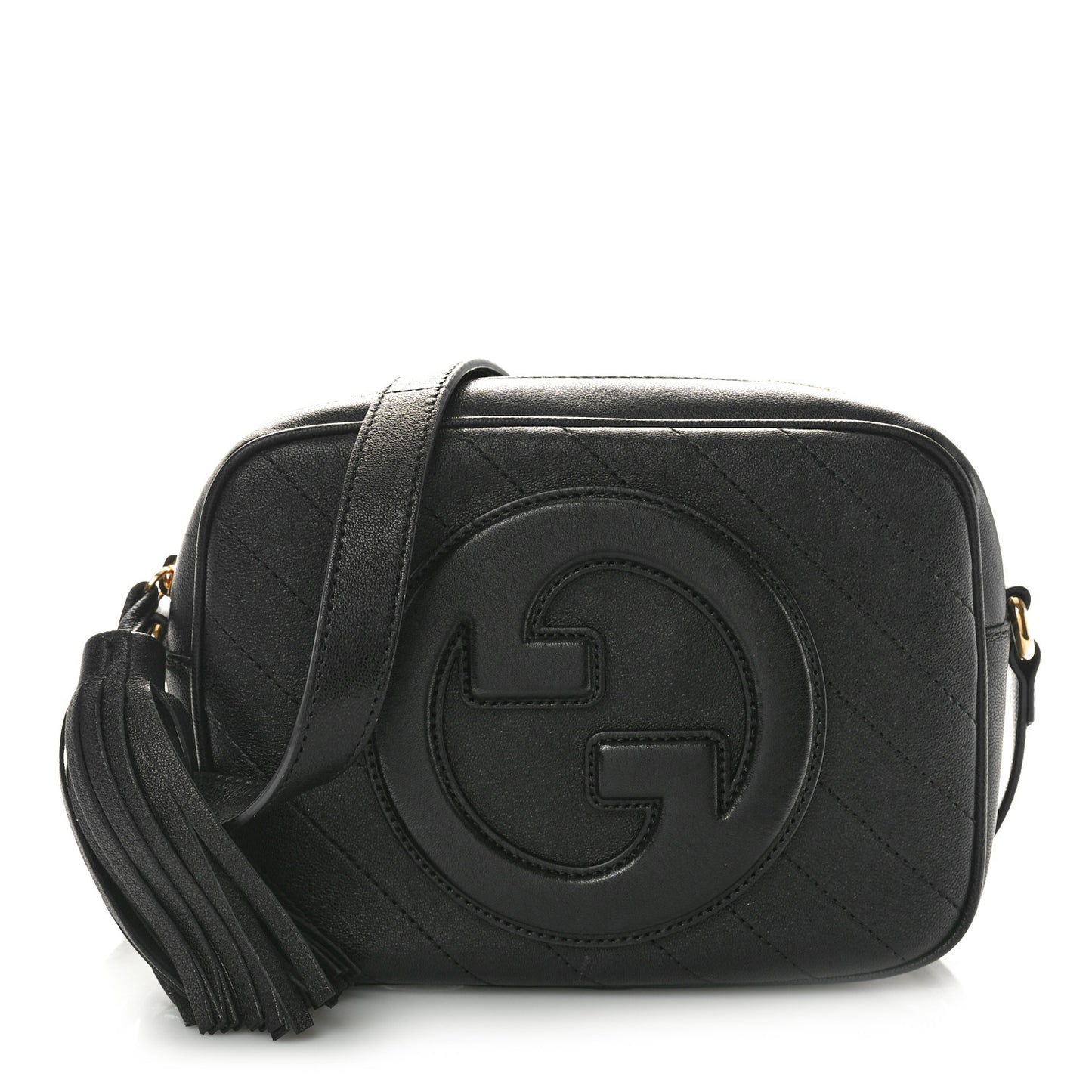 Sakai Be Green Calfskin Diagonal Stitched Small Blondie Shoulder Bag Black
