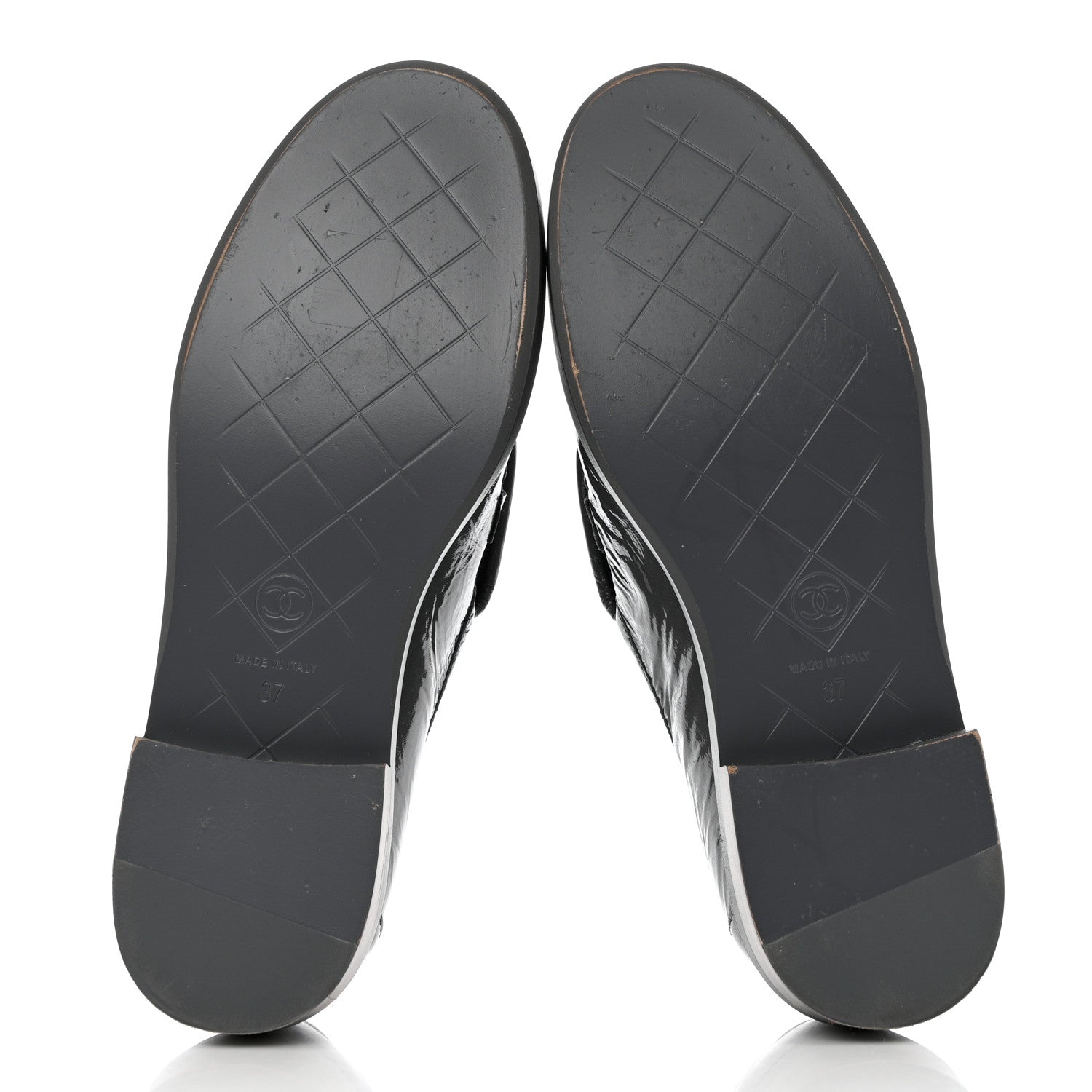 Chanel Crumpled Shiny Lambskin Quilted CC Turnlock Loafers 37 Dark Grey 5 of 9