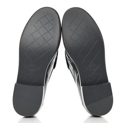 Chanel Crumpled Shiny Lambskin Quilted CC Turnlock Loafers 37 Dark Grey 5 of 9