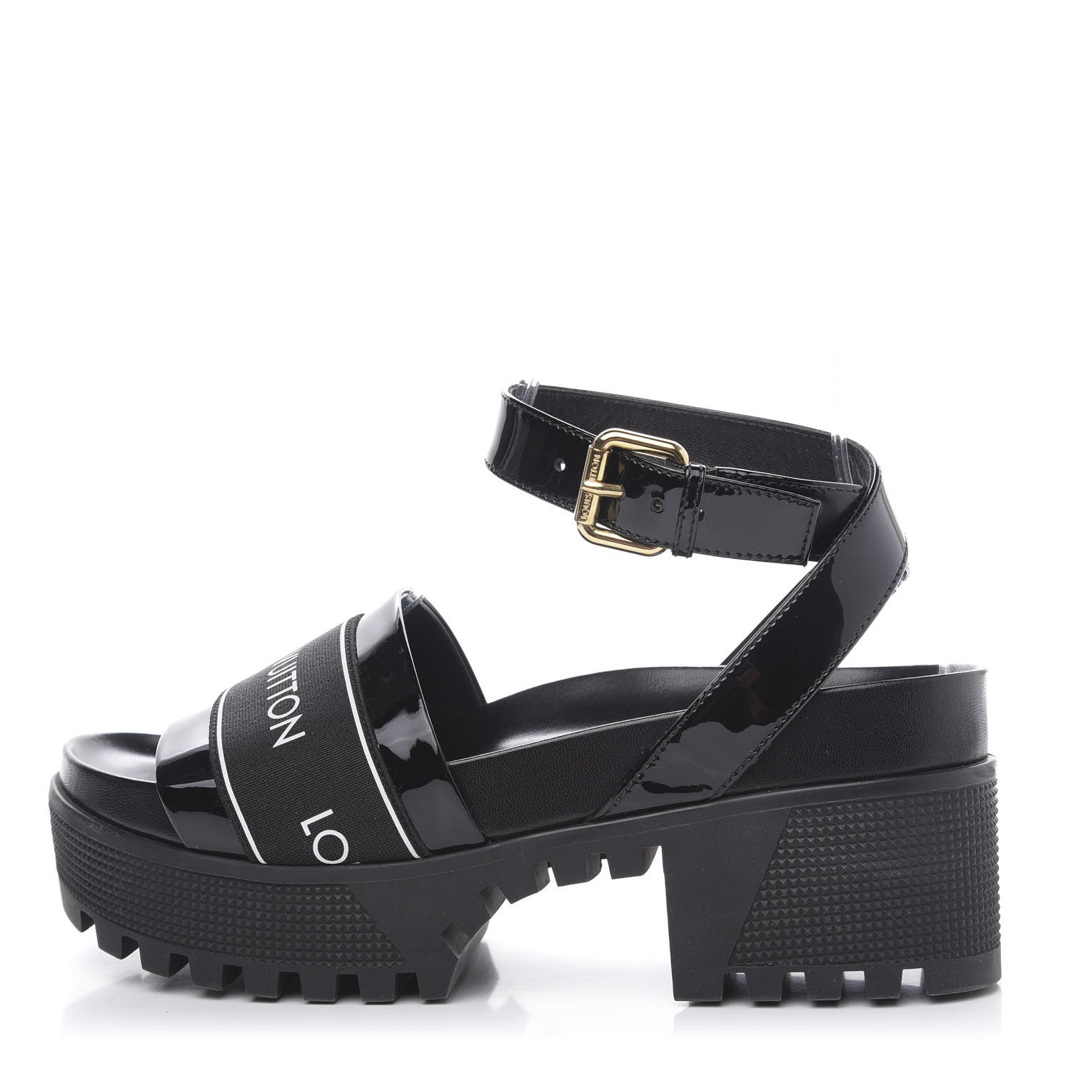 Louis Vuitton Patent Calfskin Laureate Platform Sandals 35 Black 1 of 7