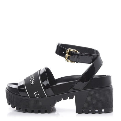 Louis Vuitton Patent Calfskin Laureate Platform Sandals 35 Black 1 of 7