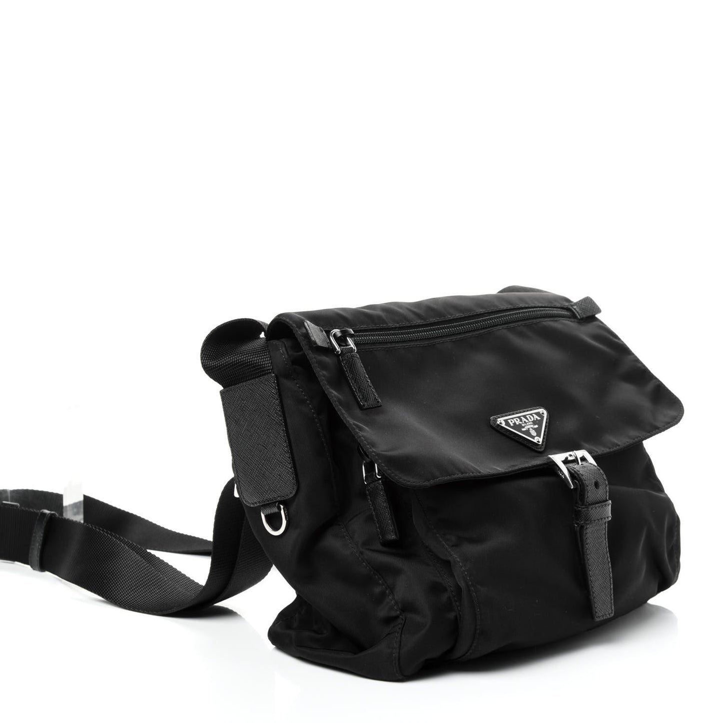 Nylon Vela Saffiano Single Buckle Messenger Shoulder Bag Black