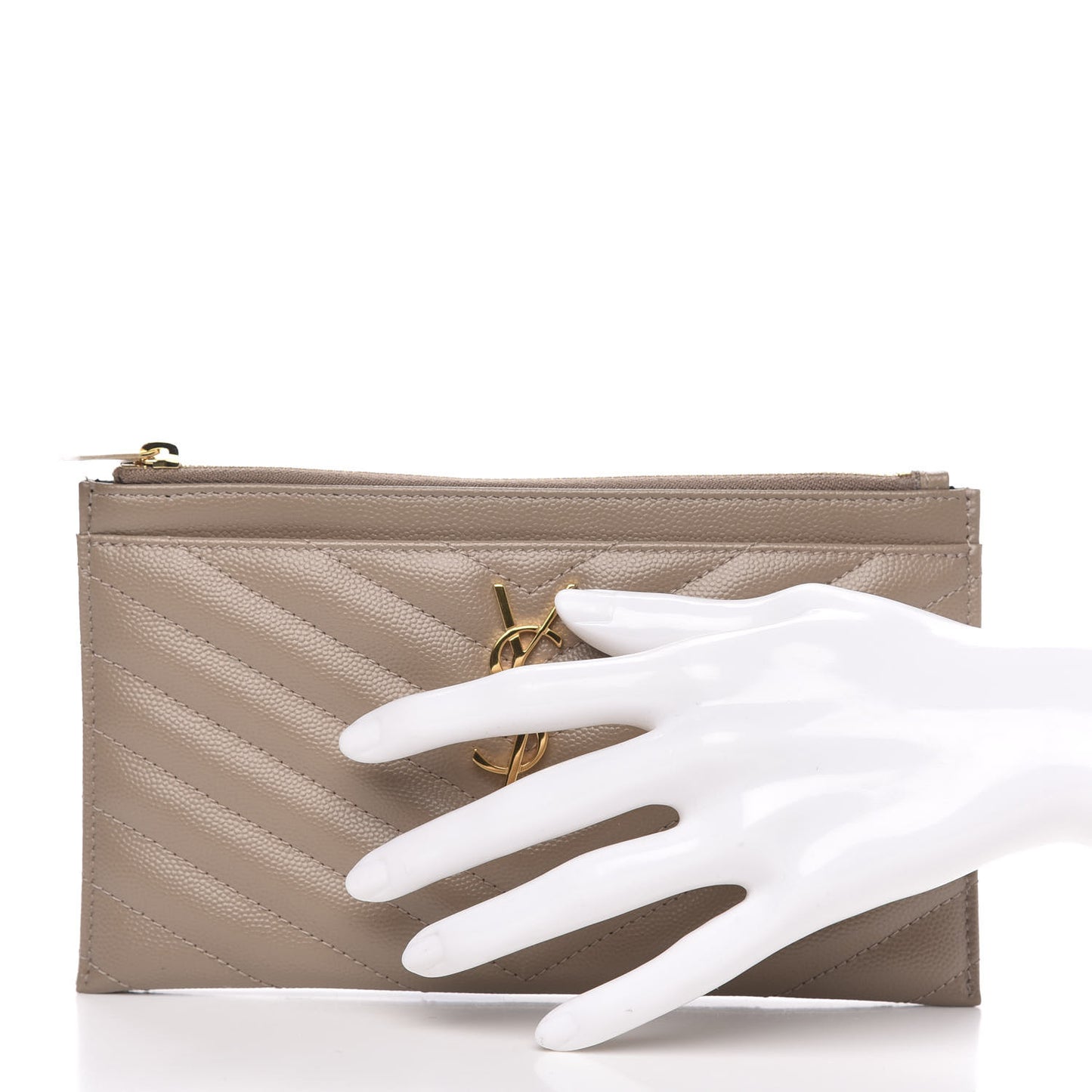 Grain De Poudre Chevron Monogram Bill Pouch Dark Beige