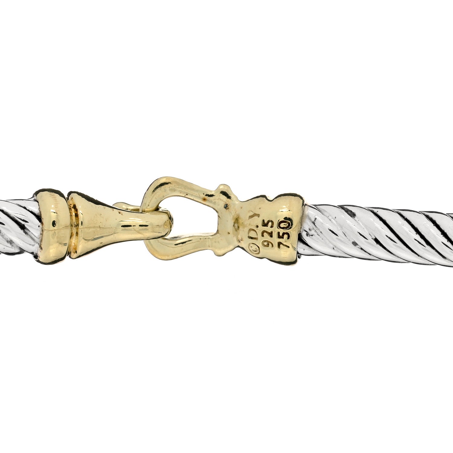 David Yurman Sterling Silver 18K Yellow Gold 3mm Cable Buckle Bracelet 3 of 4