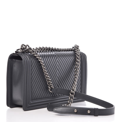 Chanel Calfskin Chevron Quilted New Medium Boy Flap Dark Grey 3 of 10