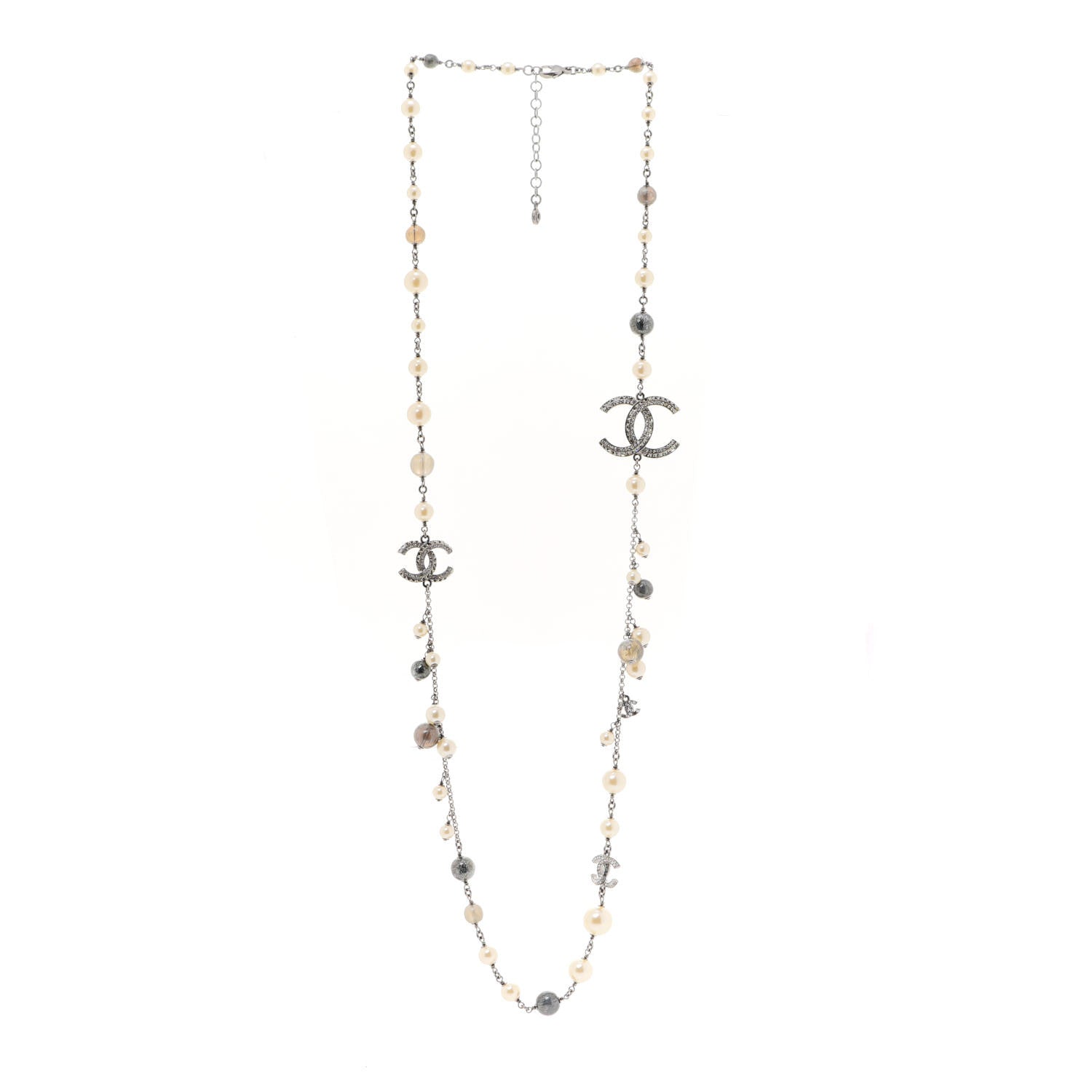 Chanel Pearl Beaded Enamel CC Coco Long Necklace Silver 3 of 6
