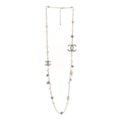Chanel Pearl Beaded Enamel CC Coco Long Necklace Silver 3 of 6