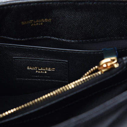 Saint Laurent Grain de Poudre Calfskin Y Quilted Monogram Small Loulou Chain Satchel Black 9 of 12