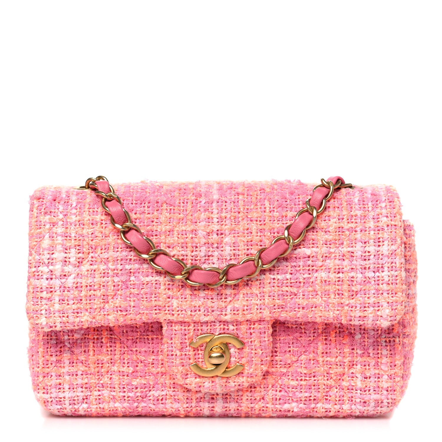 Chanel Tweed Quilted Mini Rectangular Flap Pink Orange White 1 of 12
