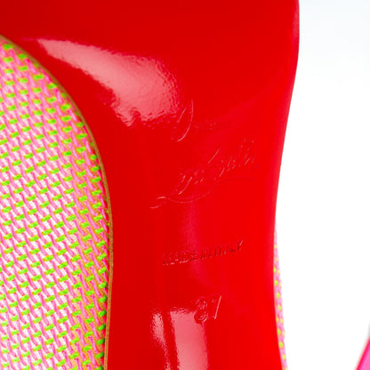 Christian Louboutin Lace Patent Raphia Follies 100 Pumps 37 Shocking Pink 7 of 9