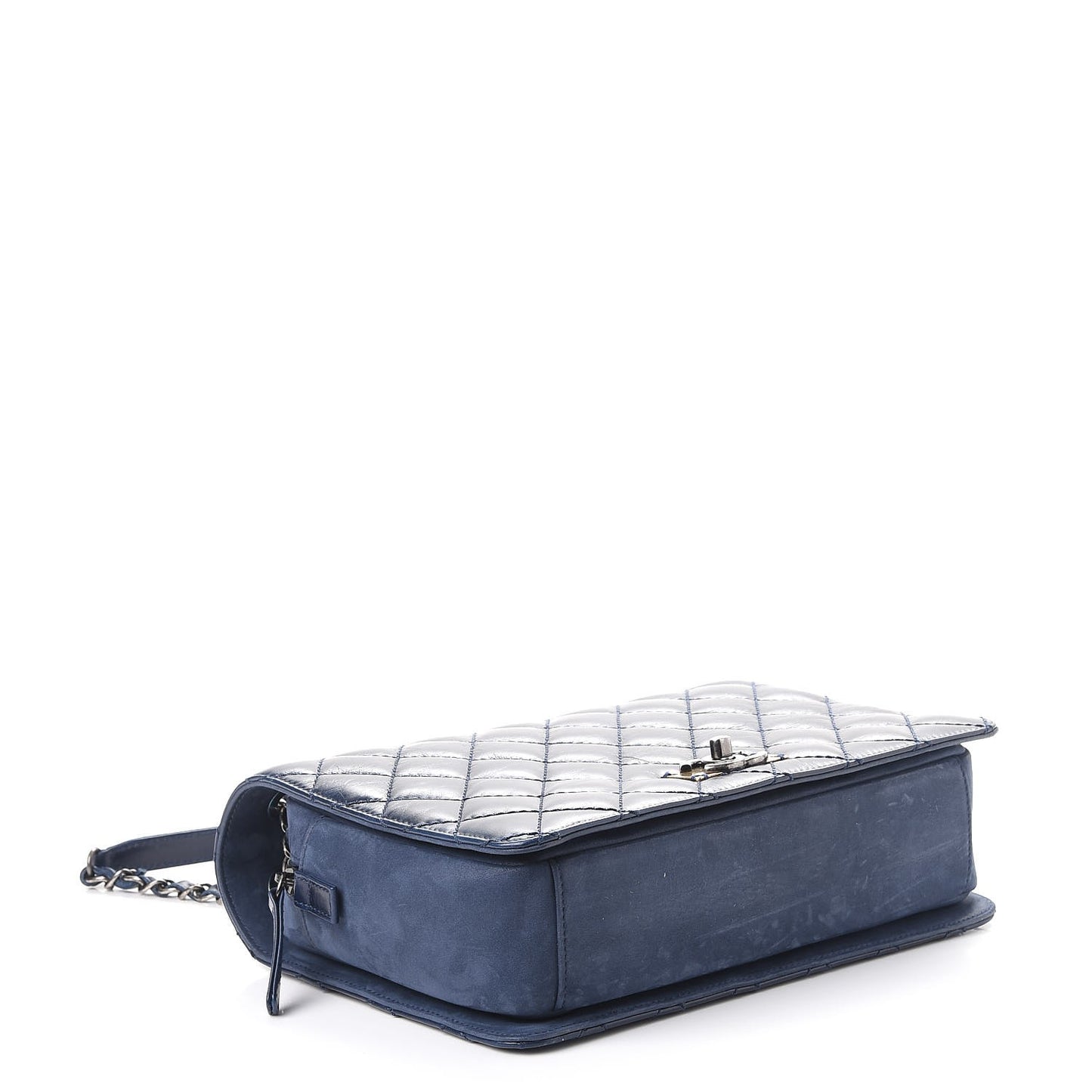 Glazed Calfskin Quilted Medium Day Trip Flap Navy