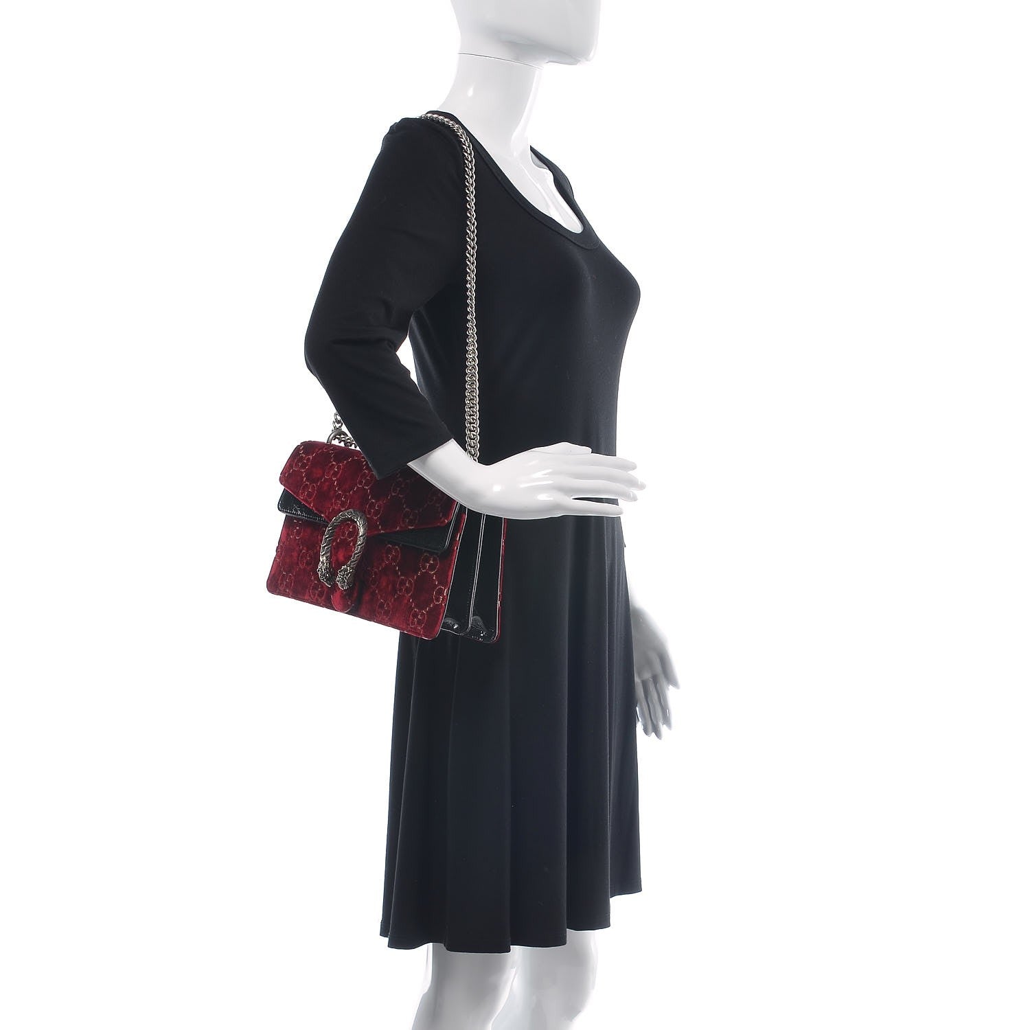 Gucci Velvet Skipper GG Monogram Small Dionysus Shoulder Bag Red Cipria Black 2 of 7