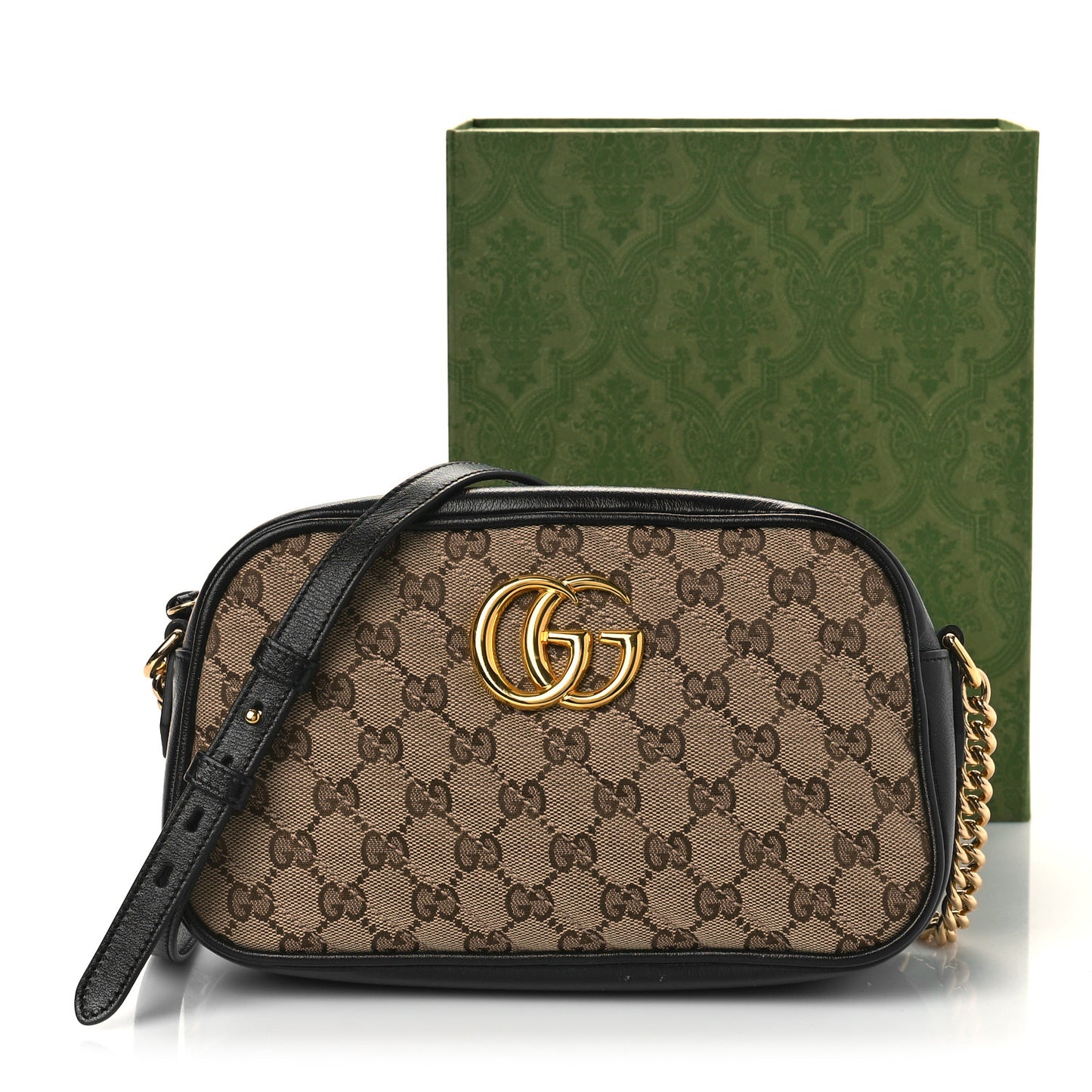 Monogram Matelasse Diagonal Small GG Marmont Chain Shoulder Bag Beige Black